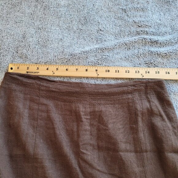 LArry Levine Womens Skirt Size 10 Brown Linen Blend Prairie Neutral Y2K 17170 - Picture 6 of 12